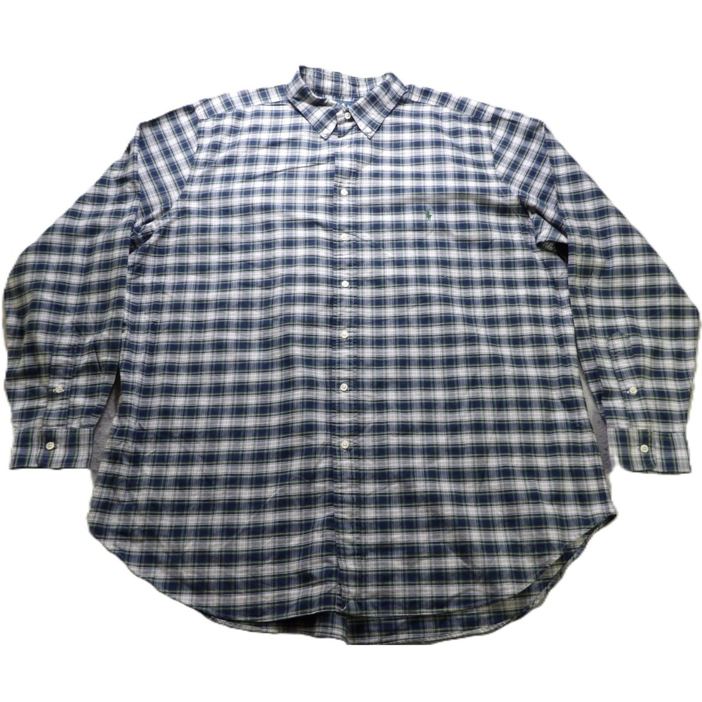 Ralph Lauren Men Classic Fit Long Sleeves Plaid Button Down Shirt Blue 2XLT OCBD